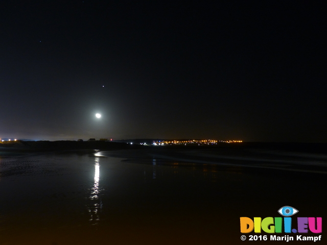 FZ025063 Moon reflected on sand at Coney beach, Porthcawl